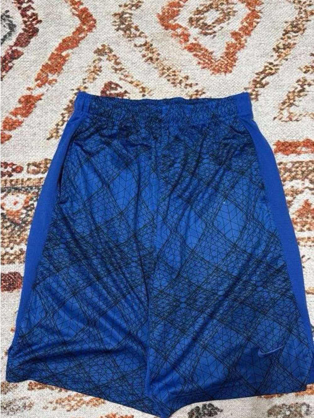 Nike Blue Black Patterned Boys Athletic Shorts